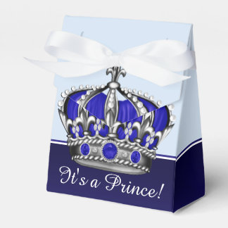 Blue Silver Crown Prince Boy Baby Shower Favour Box