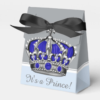 Blue Silver Crown Prince Boy Baby Shower Favour Box