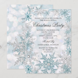 Blue Silver Crystal Snowflake Christmas Party 2021 Invitation