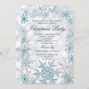 Blue Silver Crystal Snowflake Christmas Party 2021 Invitation