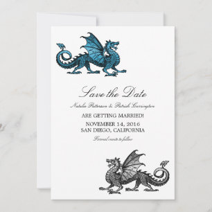 Blue Silver Dragon Save the Date Invite