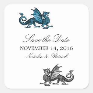 Blue Silver Dragon Save the Date Stickers