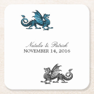 Blue Silver Dragon Wedding Paper Coasters