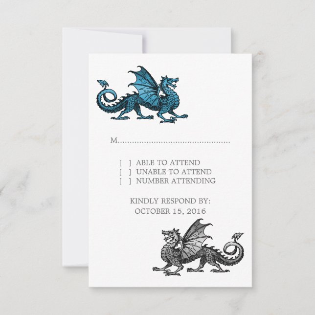 Blue Silver Dragon Wedding Response Card (Front)