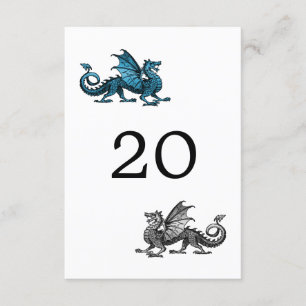 Blue Silver Dragon Wedding Table Card