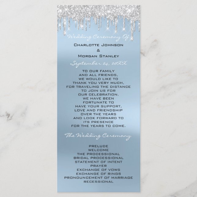 Blue Silver Drips Event Wedding Program Formal Programme (Front)