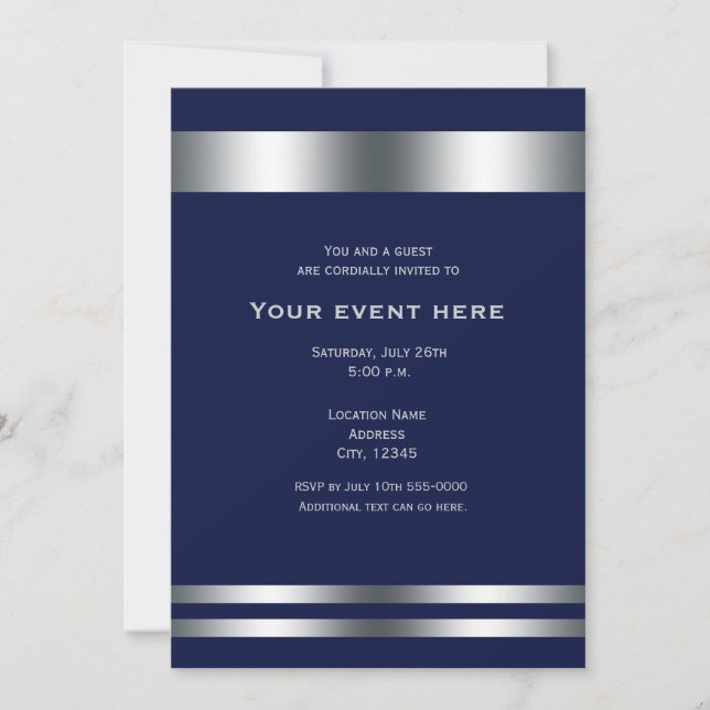Blue Silver Elegant Dinner Party Event Invitation (Front)