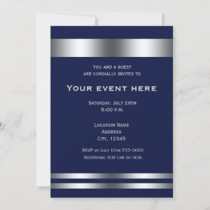 Blue Silver Elegant Dinner Party Event Invitation