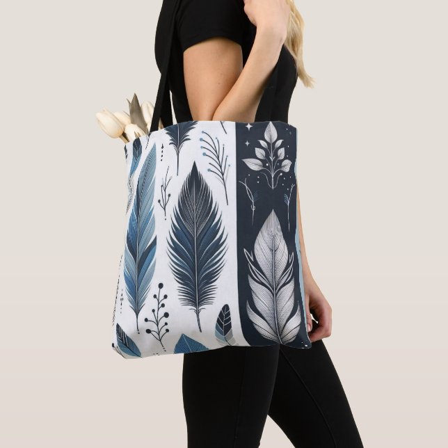 Blue & Silver Feather Tote  (Close Up)