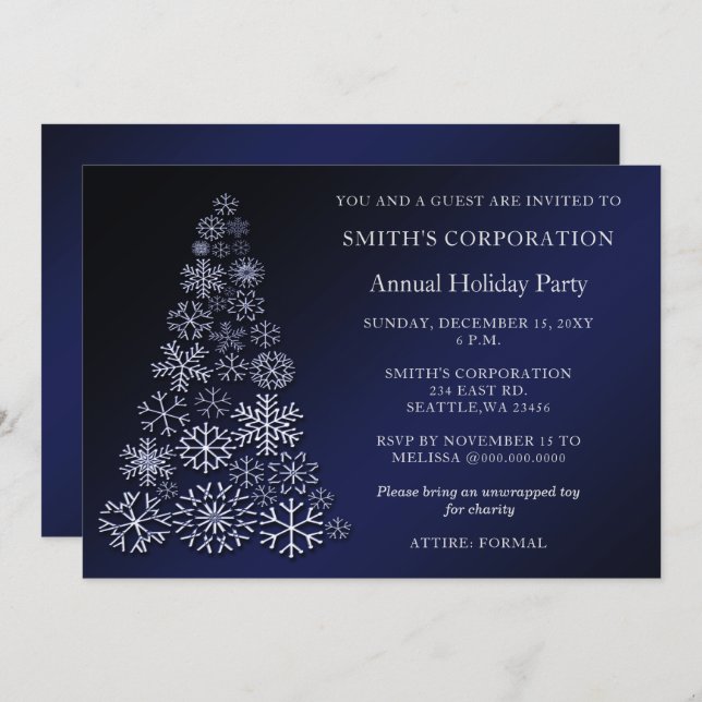 Blue Silver Festive Corporate holiday party   Invitation (Front/Back)