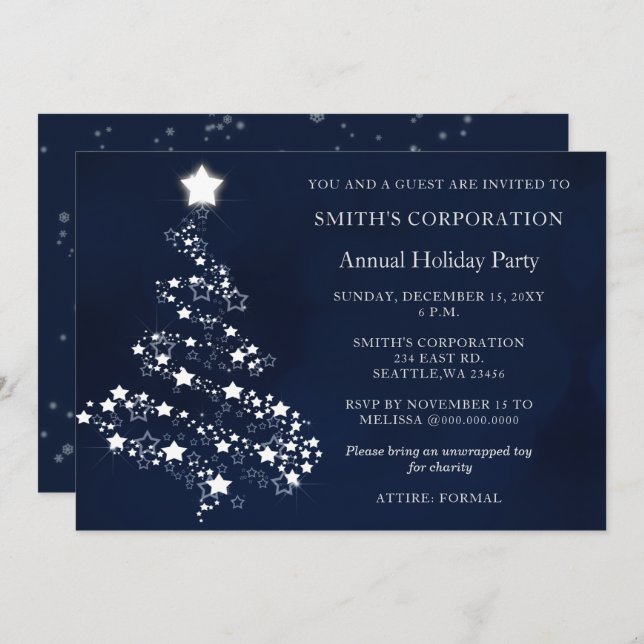 Blue Silver Festive Corporate holiday party  Invitation (Front/Back)