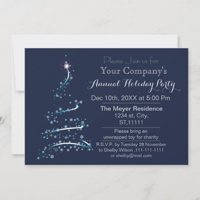Blue Silver Festive Corporate holiday party Invite (Front)
