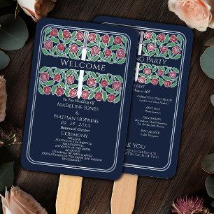 Blue Silver Floral Sword Royal Wedding Program Hand Fan