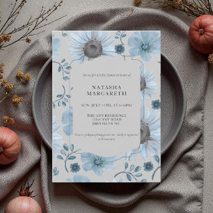 Blue Silver Floral Winter Baby Shower Elegant Boho Invitation