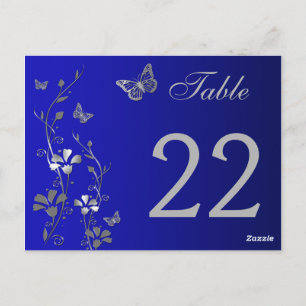 Blue Silver Floral with Butterflies Table Number Postcard