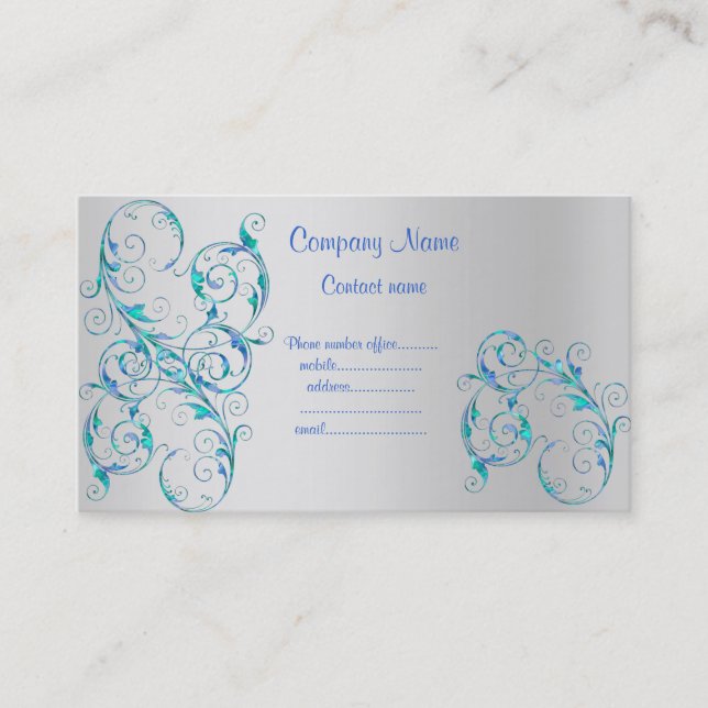 BLUE/SILVER FLOURISH MODERN BUSINESS CARD (Front)