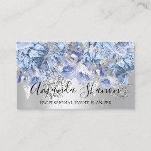 Blue Silver Flower Logo Event Planner  QR Code Business Card