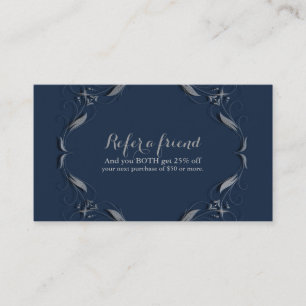 Blue & Silver Frame Elegant Vintage Refer a Friend Referral Card