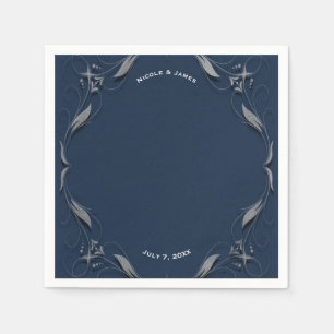 Blue & Silver Frame Elegant Vintage Wedding Party Napkin
