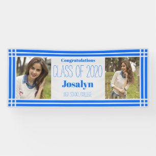 Blue Silver Geometric Two Photos Graduation Banner