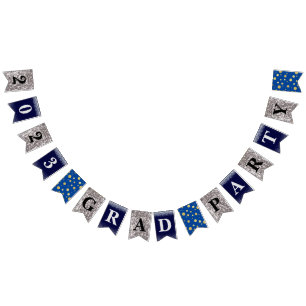 Blue Silver Glitter 2023 Grad Party Bunting