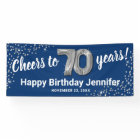 Blue Silver Glitter 70th Birthday Banner