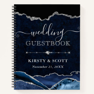 Blue & Silver Glitter Agate Wedding Guest Book