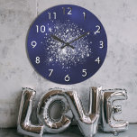 Blue silver glitter dust large clock<br><div class="desc">A chic blue background,  decorated with faux silver glitter dust. The blue colour is uneven.</div>