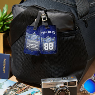 Blue & Silver Glitter Football Player Team Spirit Luggage Tag