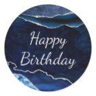 Blue & Silver Glitter Marble Agate Birthday