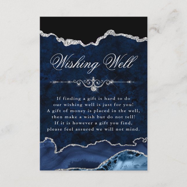Blue & Silver Glitter Marble Agate Wishing Well  Enclosure Card (Front)