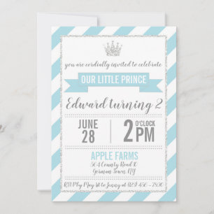 Blue Silver Glitter Prince Birthday Invitation