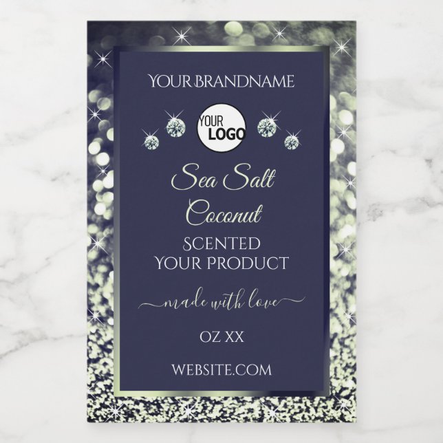 Blue Silver Glitter Product Label Logo Rhinestones (Single Label)