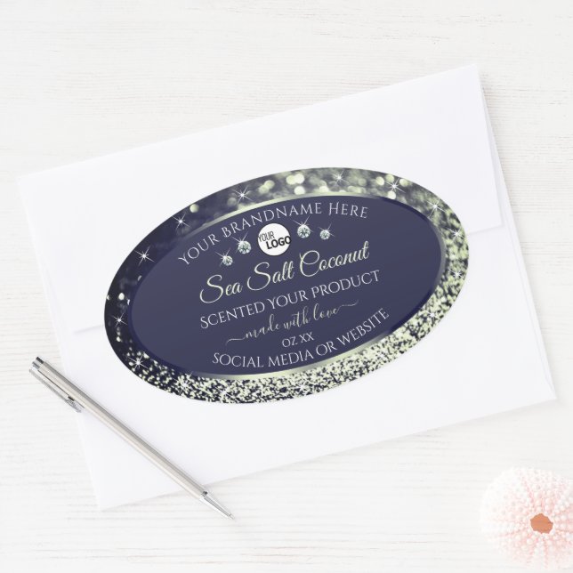 Blue Silver Glitter Product Label Logo Rhinestones (Envelope)