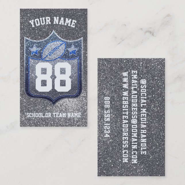 Blue & Silver Glitter School Football Team Sports  Business Card (Front/Back)