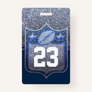 Blue & Silver Glitter School Football Team Sports ID Badge