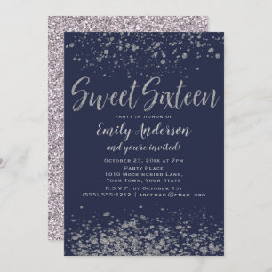 Blue Silver Glitter Sweet 16 Invitation