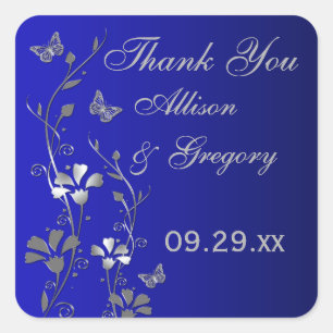 Blue, Silver Grey Floral with Butterflies Sticker