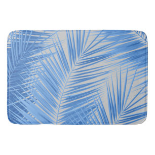Blue Silver Grey Palm Leaves Dream #1a  Bath Mat