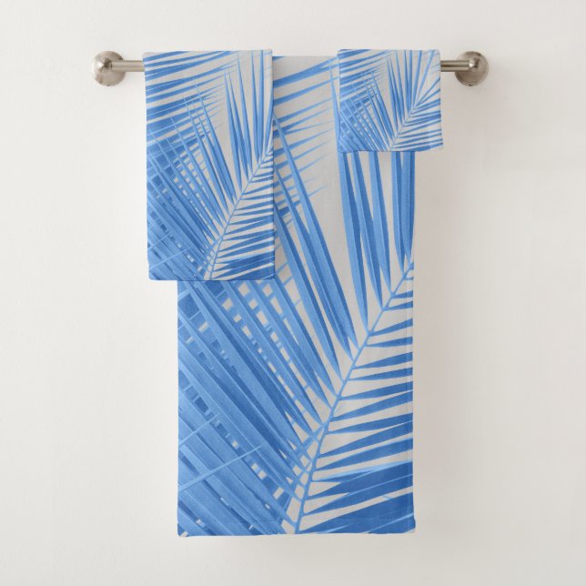 Blue Silver Grey Palm Leaves Dream #1a  Bath Towel Set (Insitu)