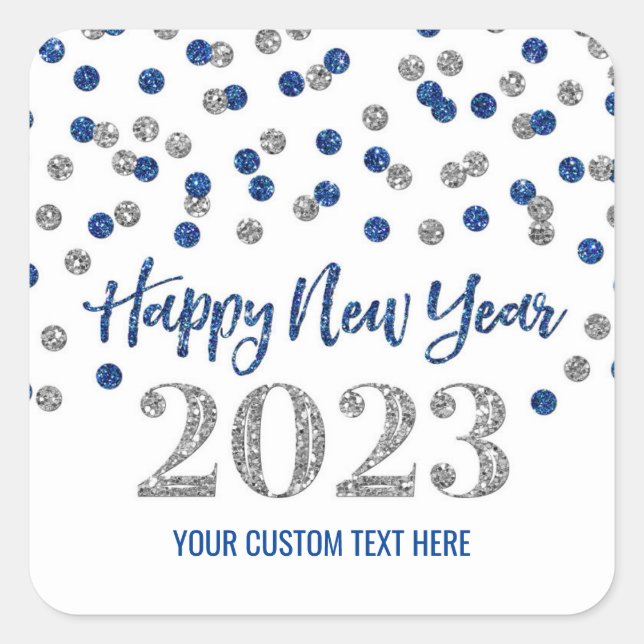 Blue Silver Happy New Year 2023 Square Sticker (Front)