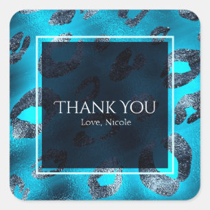 Blue & Silver Leopard Print Party Favour Square Sticker