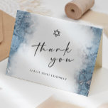 Blue Silver Marble Bar or Bat Mitzvah Thank You<br><div class="desc">This elegant modern bar or bat mitzvah thank you card features a light blue watercolor border design in imitation of marble veined with faux silver foil, fading gradually into the white background. A small Star of David appears above the words "thank you" in charcoal grey handwriting script, with the name...</div>