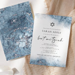 Blue Silver Marble Bat Mitzvah<br><div class="desc">This elegant bat mitzvah invitation features a light blue watercolor border design in imitation of marble veined with faux silver foil, fading gradually into the white background. The words "bat mitzvah" appears in charcoal grey handwriting script, with the remaining text in serif capitals. The blue and silver marble pattern is...</div>