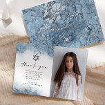 Blue Silver Marble Bat Mitzvah Thank You<br><div class="desc">This elegant modern photo bar or bat mitzvah thank you card features a light blue watercolor border design in imitation of marble veined with faux silver foil, fading gradually into the white background. A small Star of David appears above the words "thank you" in charcoal grey handwriting script, with an...</div>