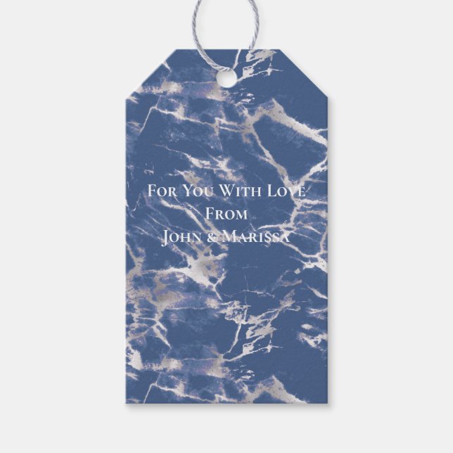 Blue Silver Marble Gift Tags (Front)