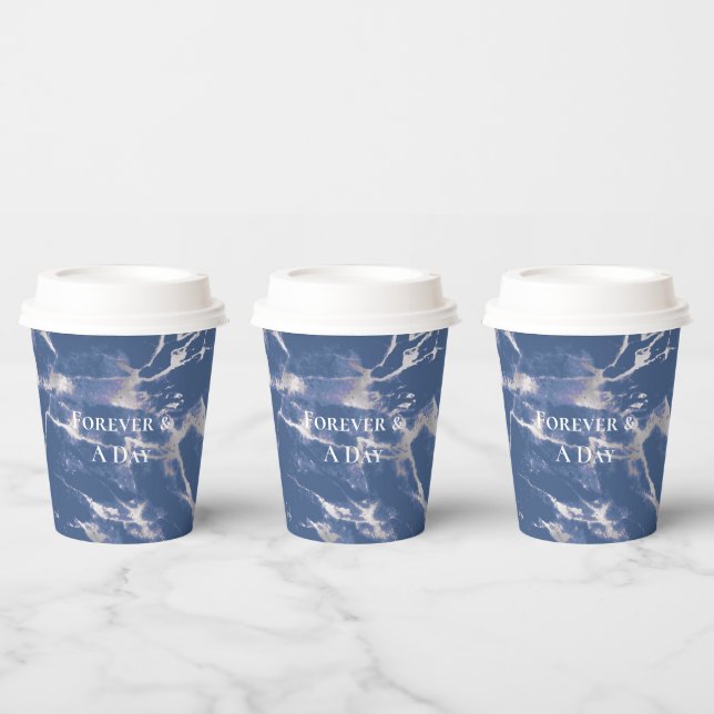 Blue Silver Marble Wedding Paper Cups (Multi)