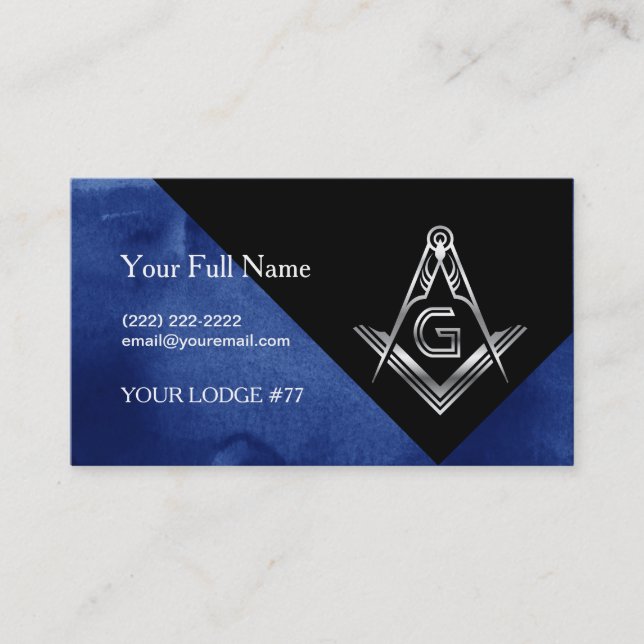 Blue Silver Masonic Business Cards, Square Compass Card (Front)