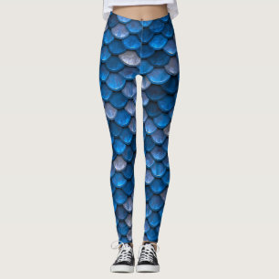 Blue Silver Mermaid Fish Scales Leggings