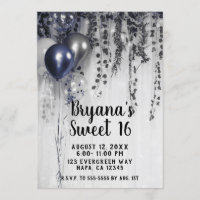 Blue Silver Metallic Balloons Ivy White Sweet 16
